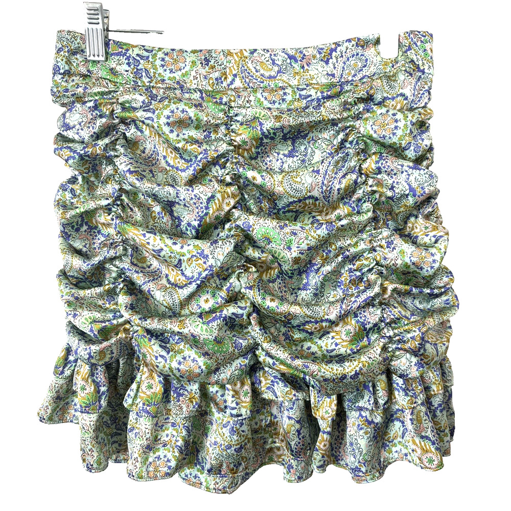 Zara Women's Ruched Floral Paisley Satin Mini Skirt w/Back Zip Size Small